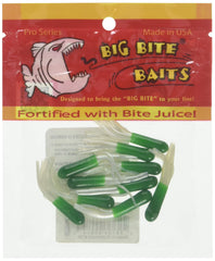 Big Bite Baits Crappie Tube Green Pearl enhances bite attraction for crappie fishing