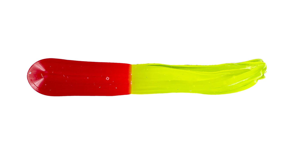 Big Bite Baits Crappie Tube in red and chartreuse boosts visibility and bites.