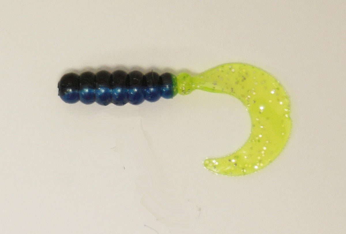Big Bite Baits Fat Grub 2in in black blue chartreuse silver for crappie fishing