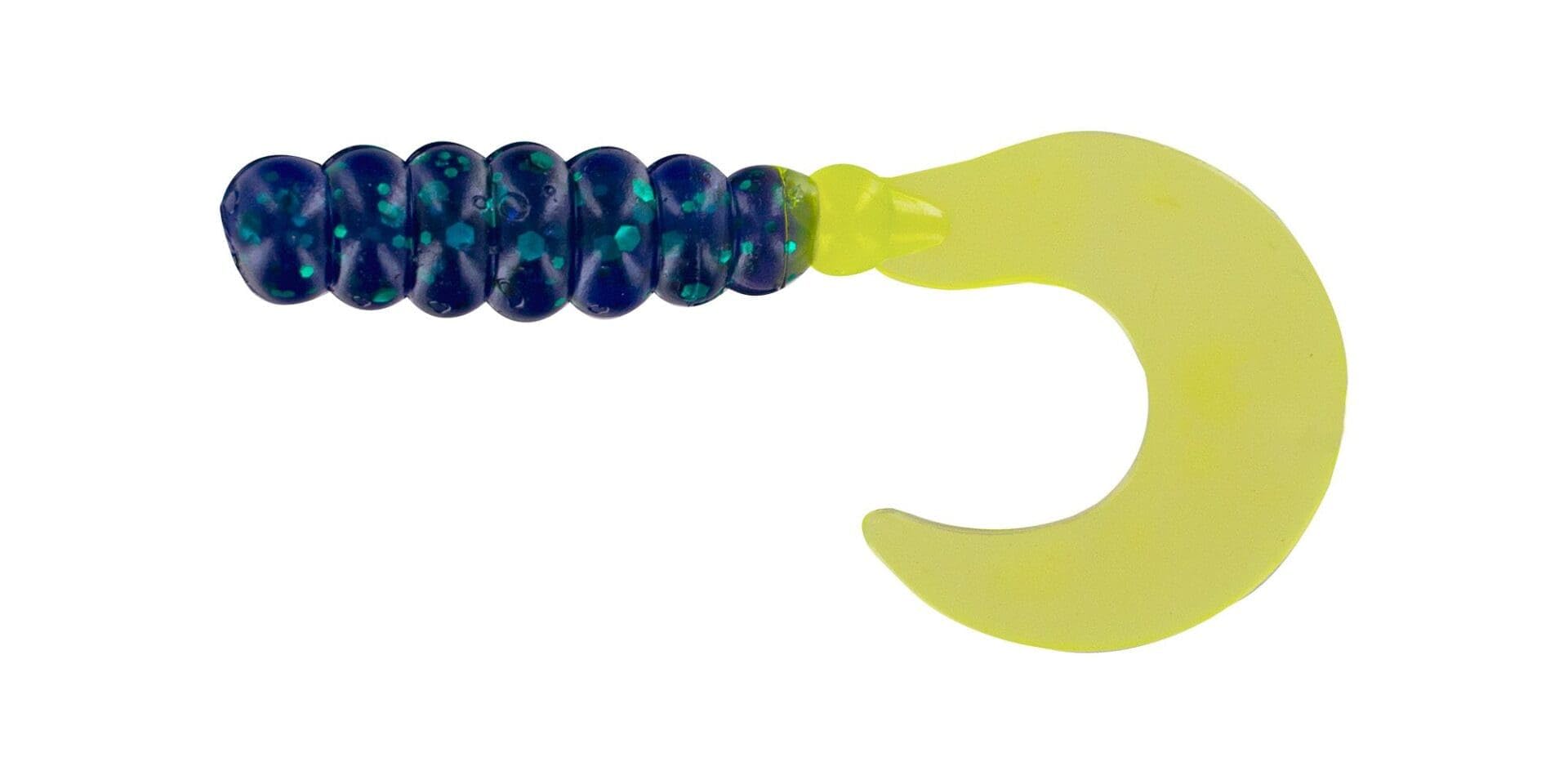 Big Bite Baits FG2-37 Fat Grub Junebug with Chartreuse Tail, ideal for crappie and panfish.