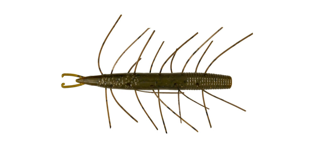 Big Bite Baits Fuzzy SCENTSATION Stick 4in Green Pumpkin ideal for drop shot finesse.