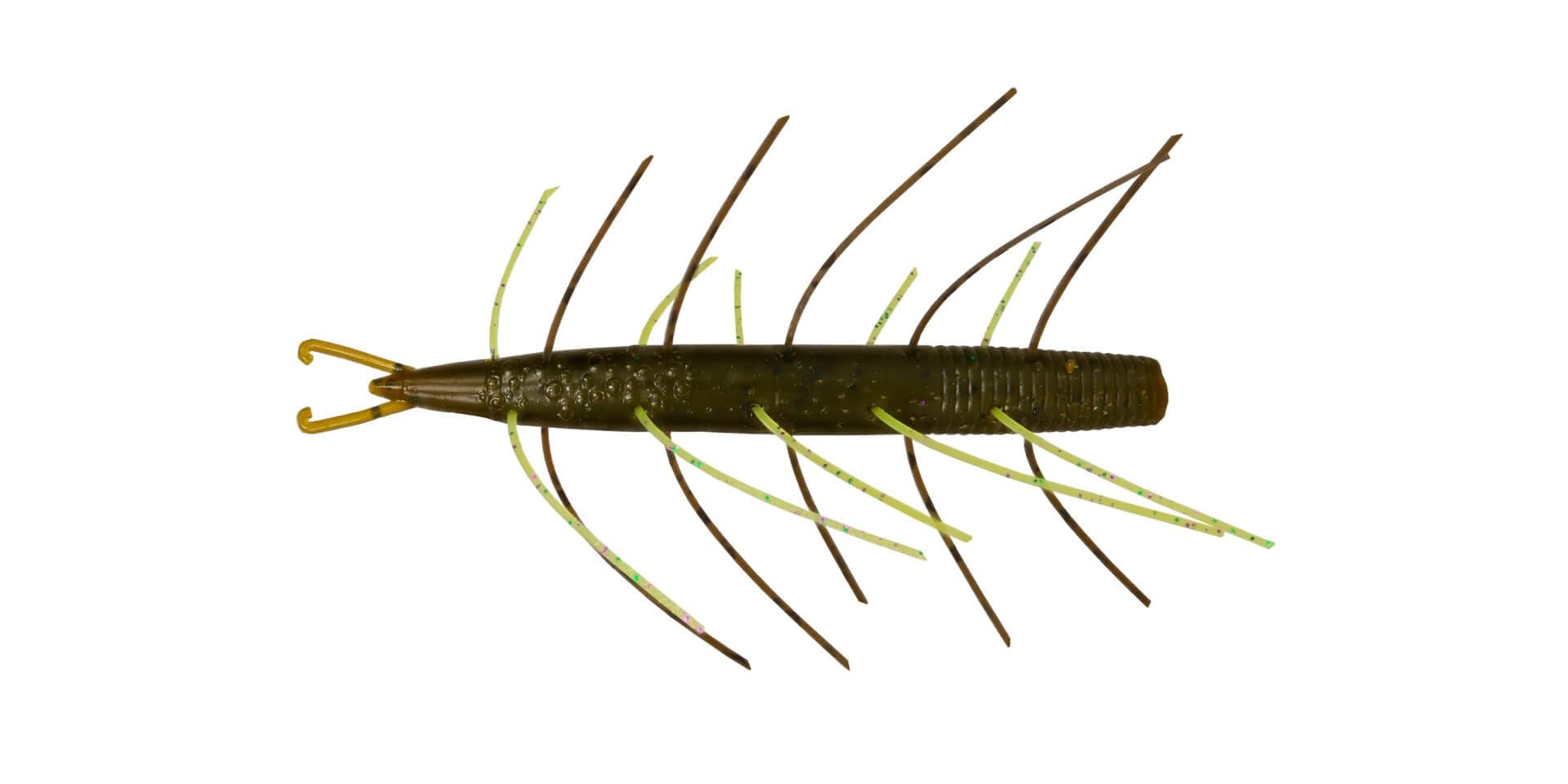 Big Bite Baits Fuzzy Scentsation Stick 4in on a drop shot boosts bass action.