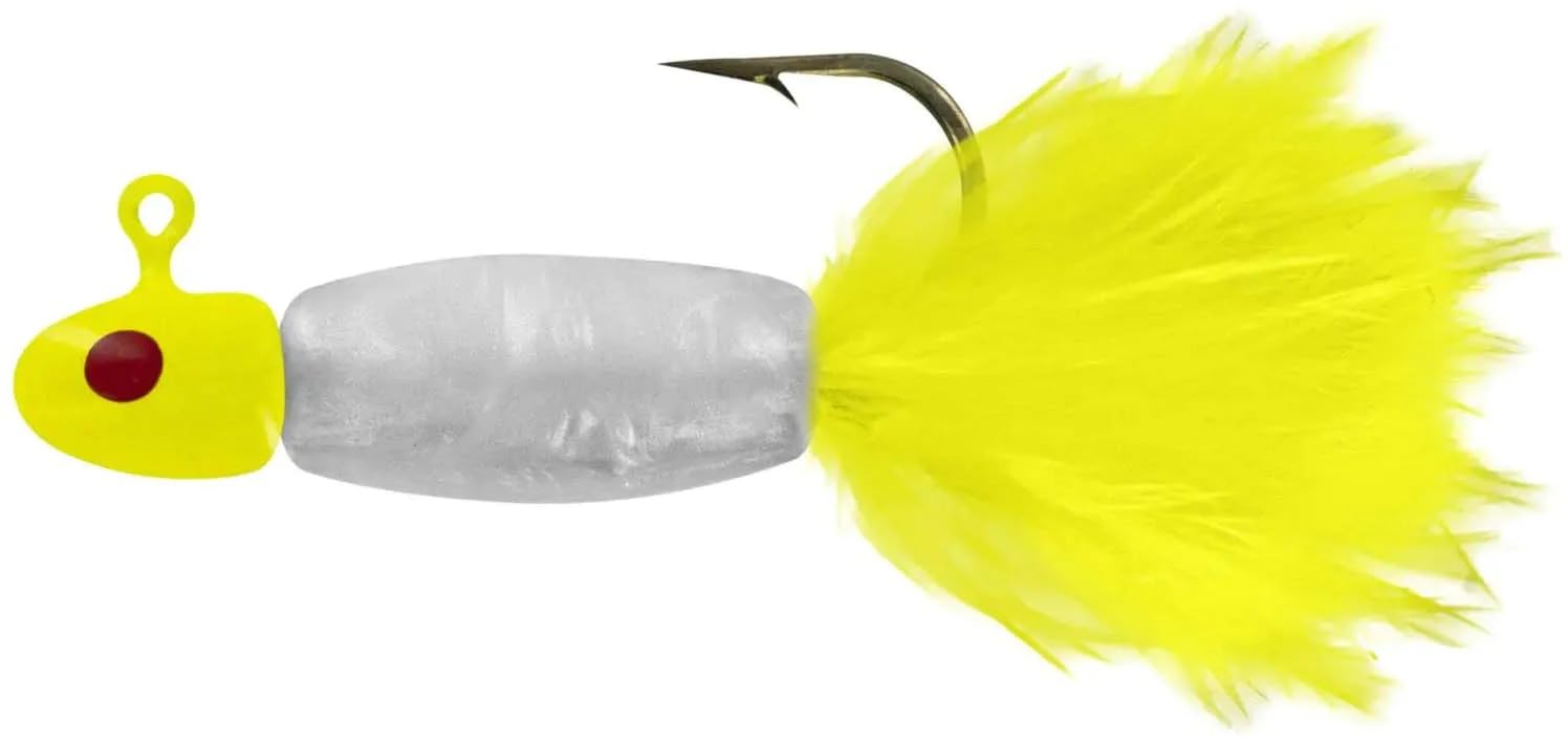 Big Bite Baits Lindner Panfish Special with pearl chartreuse tail for crappie jigging