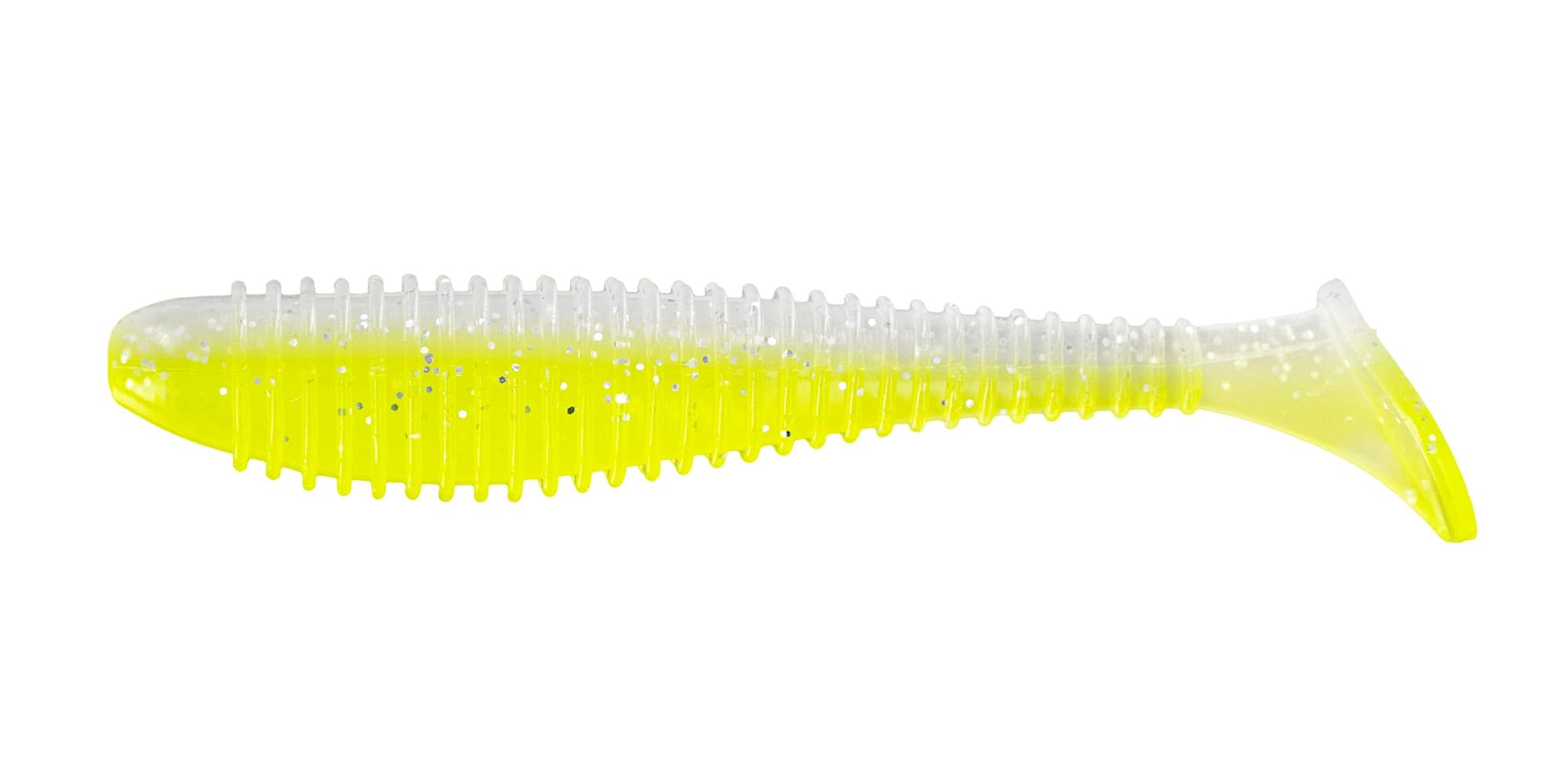 Big Bite Baits Pro Swimmer 4.8-inch white ice chartreuse swimbait demonstrates lifelike action for bass in freshwater