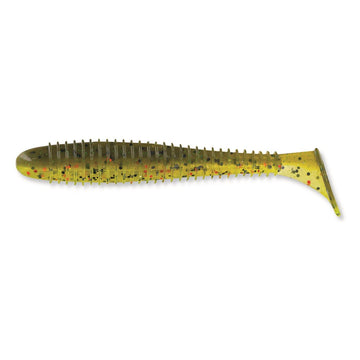 Big Bite Baits Pro Swimmer ribbed paddle-tail tail enhances natural swimming motion for bass.