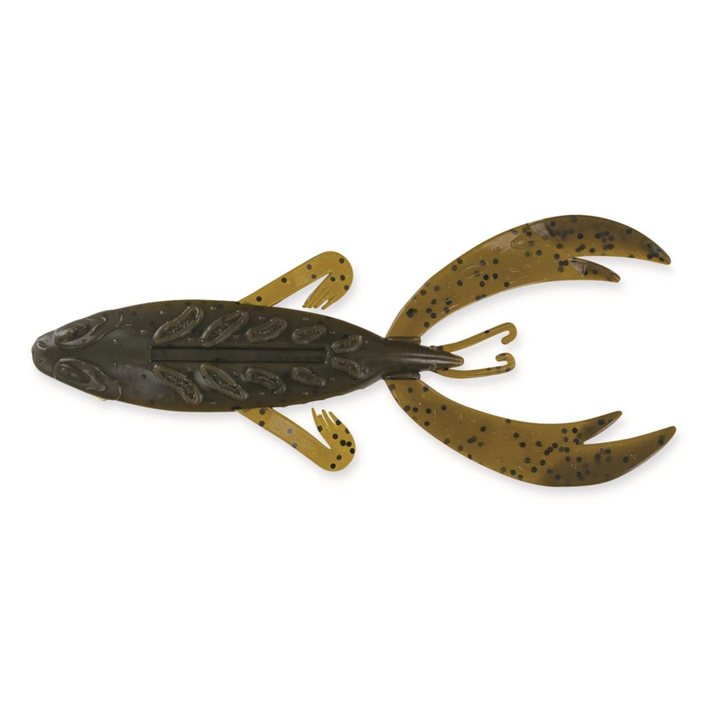 Big Bite Baits Rojas Fighting Frog 4in on a jig provides lifelike crawdad action.