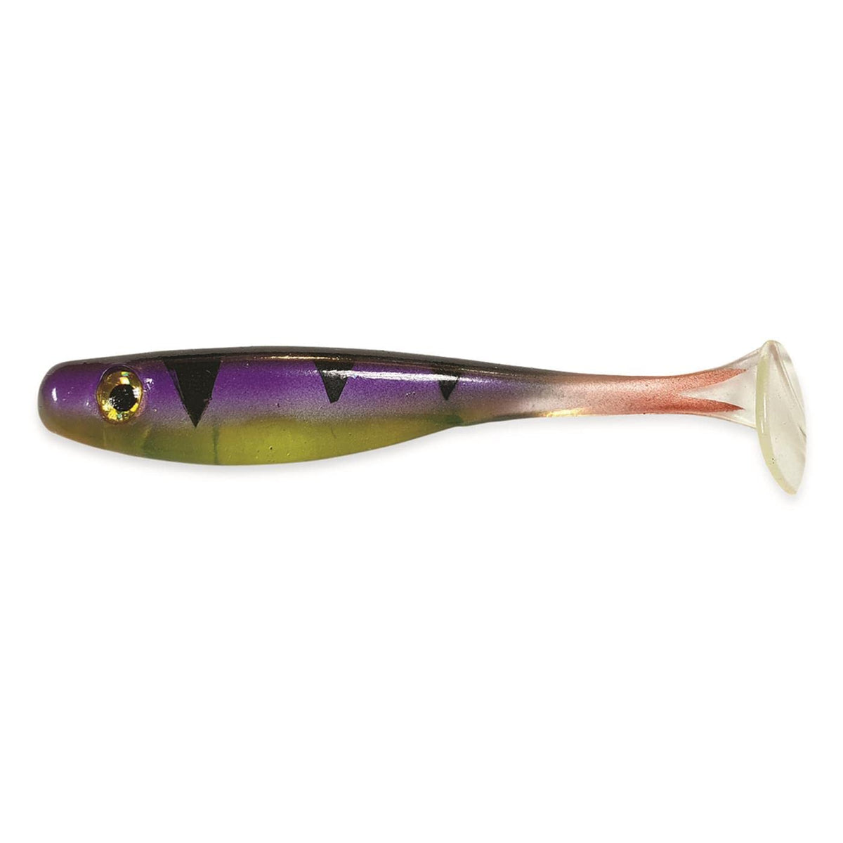 Big Bite Baits Suicide Shad Purple Perch close view shows color realism for lure presentations.