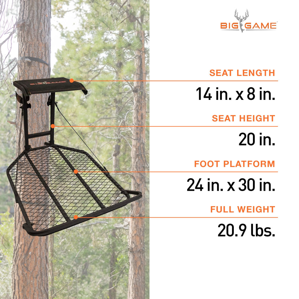 Big Game Captain XC Hang-On Stand sturdy steel frame delivers durable field performance.