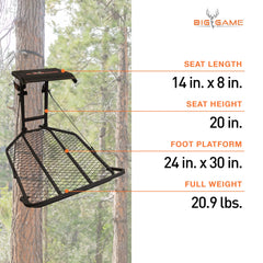Big Game Captain XC Hang-On Stand sturdy steel frame delivers durable field performance.
