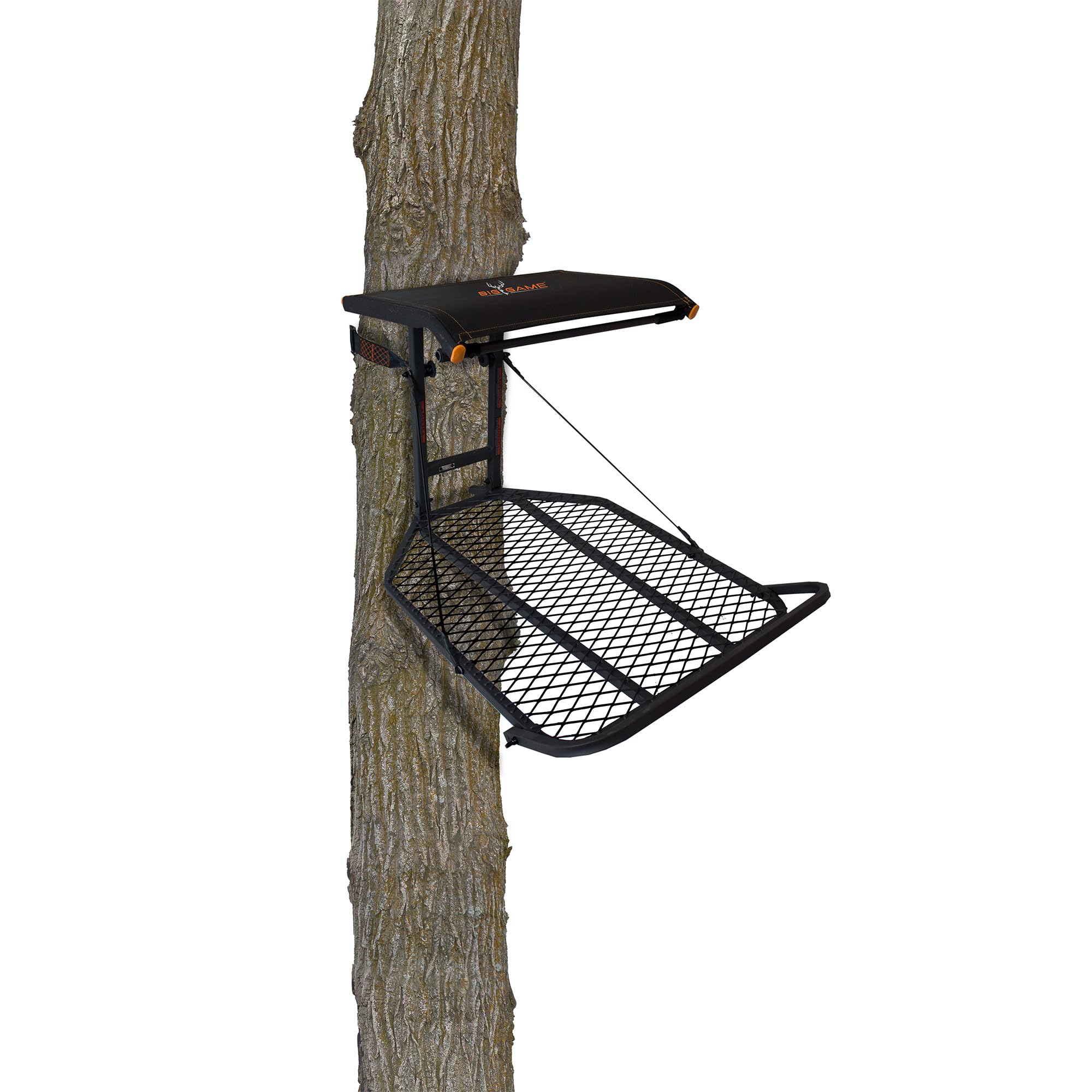 Big Game Captain XC Hang-On Stand features a spacious foot platform for stable positioning.