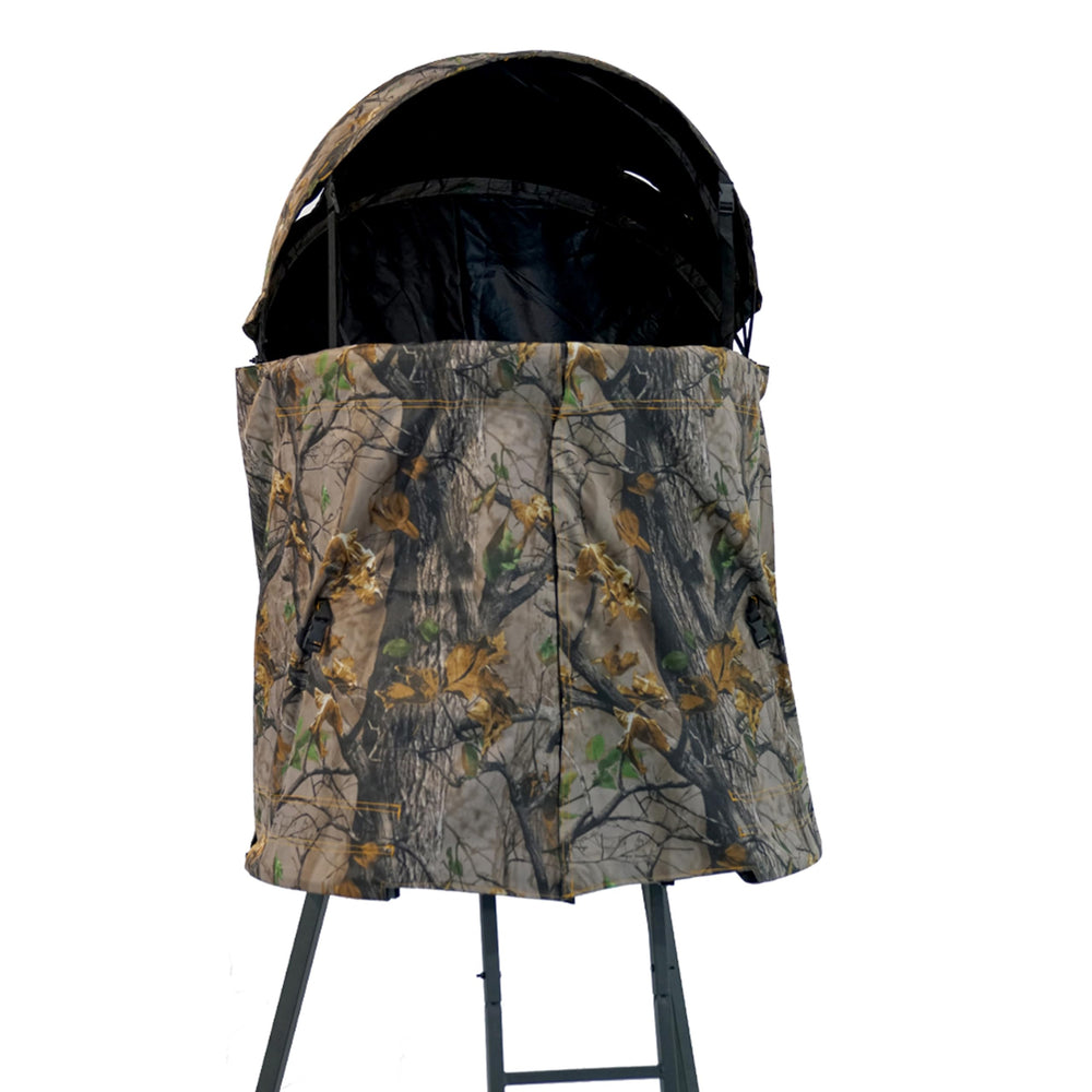 Big Game Cover-All Blind Kit mounted on Apex Treestand