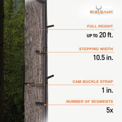 BIG GAME tree stand access setup demonstrating easy height reach and stable ascent