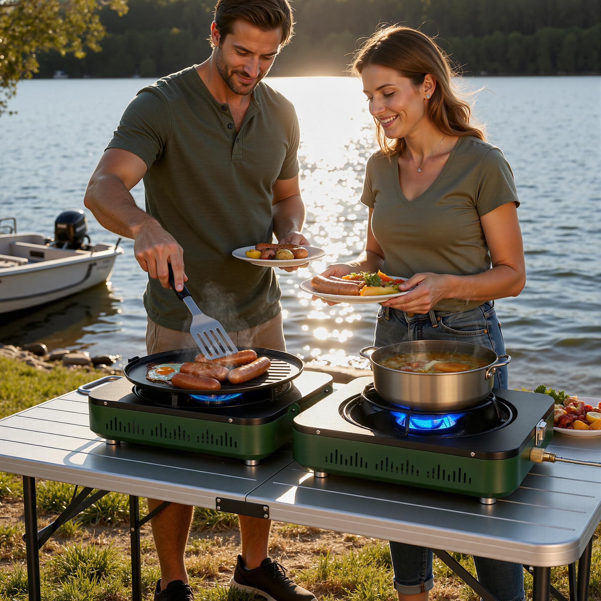 BIG HORN OUTDOORS folding camp stove showcases compact portability for car camping