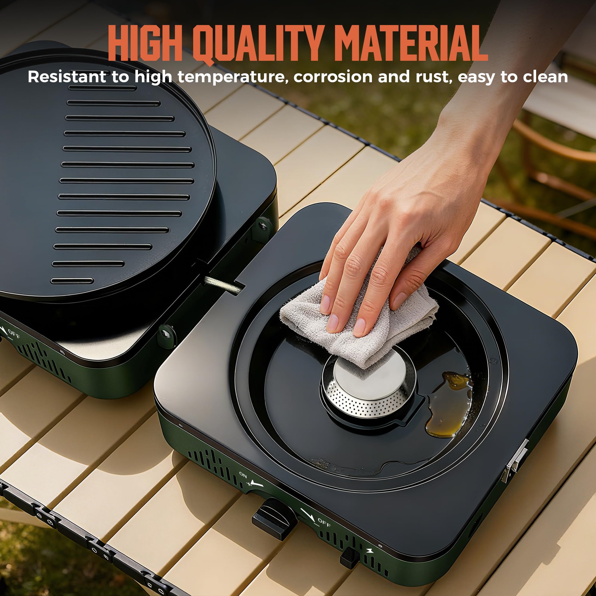 BIG HORN OUTDOORS nonstick griddle lets grease drain smoothly for easy cleanup