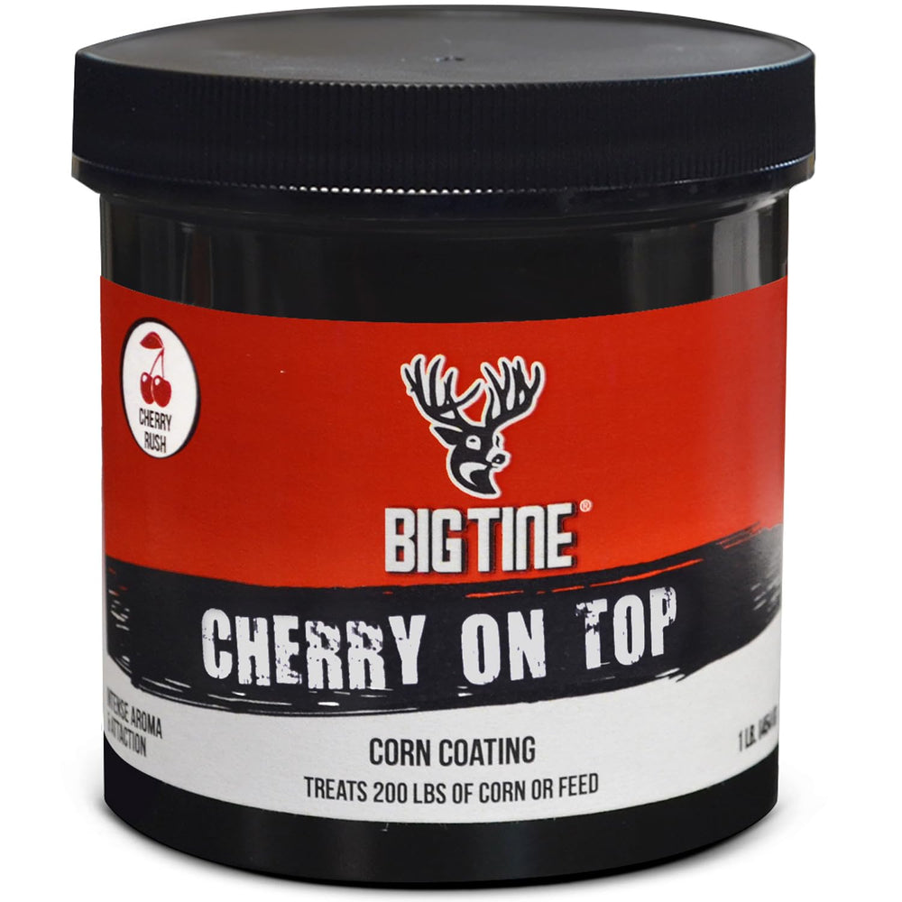 Big Tine Cherry On Top deer corn coating jar for deer feed aroma.