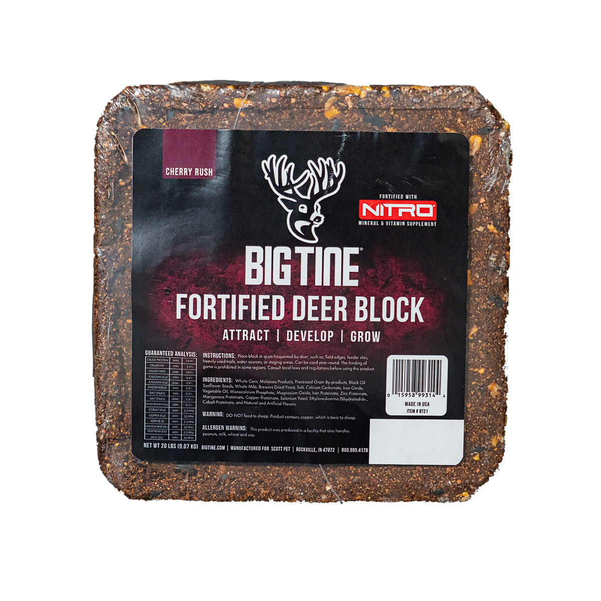 Big Tine Fortified Deer Block with Cherry Rush scent attracts deer at longer range