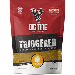 Big Tine Triggered persimmon bag label front, a durable attractant.