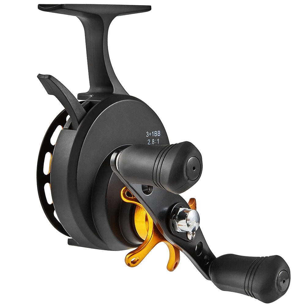 Bigchub inline ice fishing reel freespool and magnetic drop stabilize line.