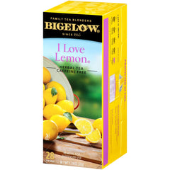 Bigelow I Love Lemon tea bags in foil pouches preserving peak flavor.