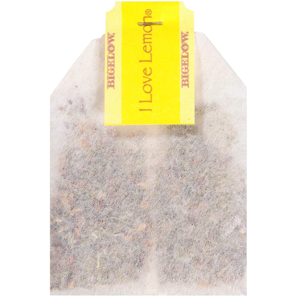 Bigelow I Love Lemon tea bag with lemon slice for a refreshing moment.
