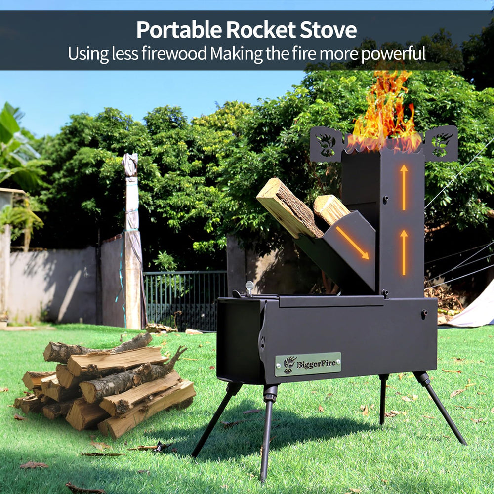 BiggerFire Rocket Stove cross stand ensures a steady platform for pots and pans
