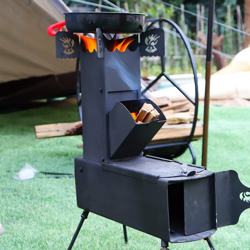 BiggerFire Rocket Stove outdoor setup ready for camping, hunting, or backyard meals