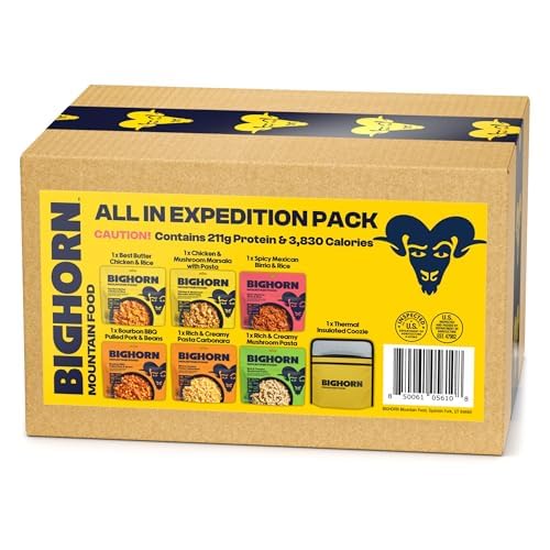 BIGHORN Mountain Food All In Expedition Pack pouches ready for backpacking meals