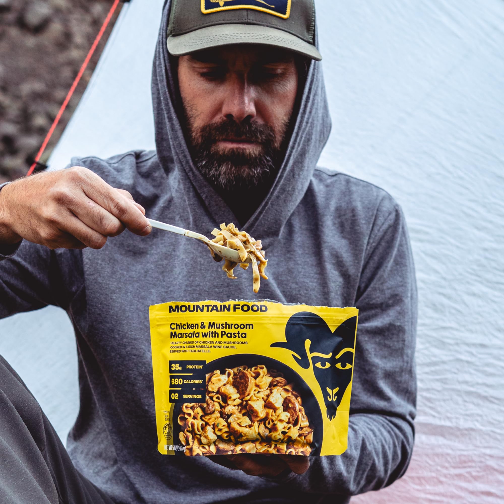 BIGHORN Mountain Food ready-to-serve pouch on the trail