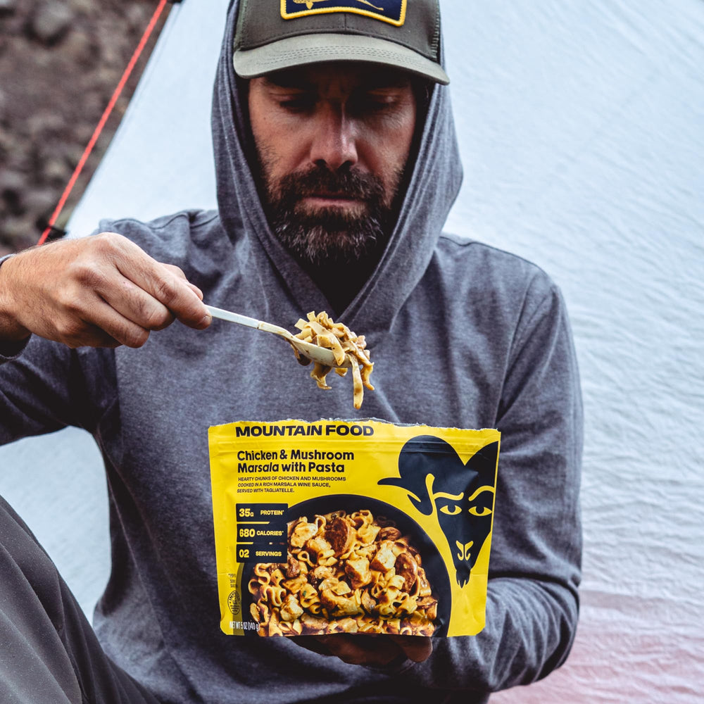 BIGHORN Mountain Food ready-to-serve pouch on the trail