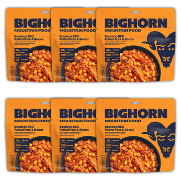 BIGHORN Mountain Food Bourbon BBQ Pulled Pork and Beans pouch for easy trail meals.