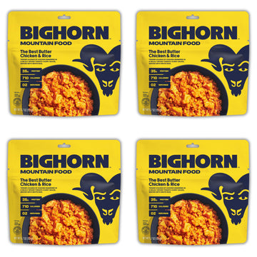 BIGHORN Mountain Food butter chicken rice box shows easy backcountry meals for hikers
