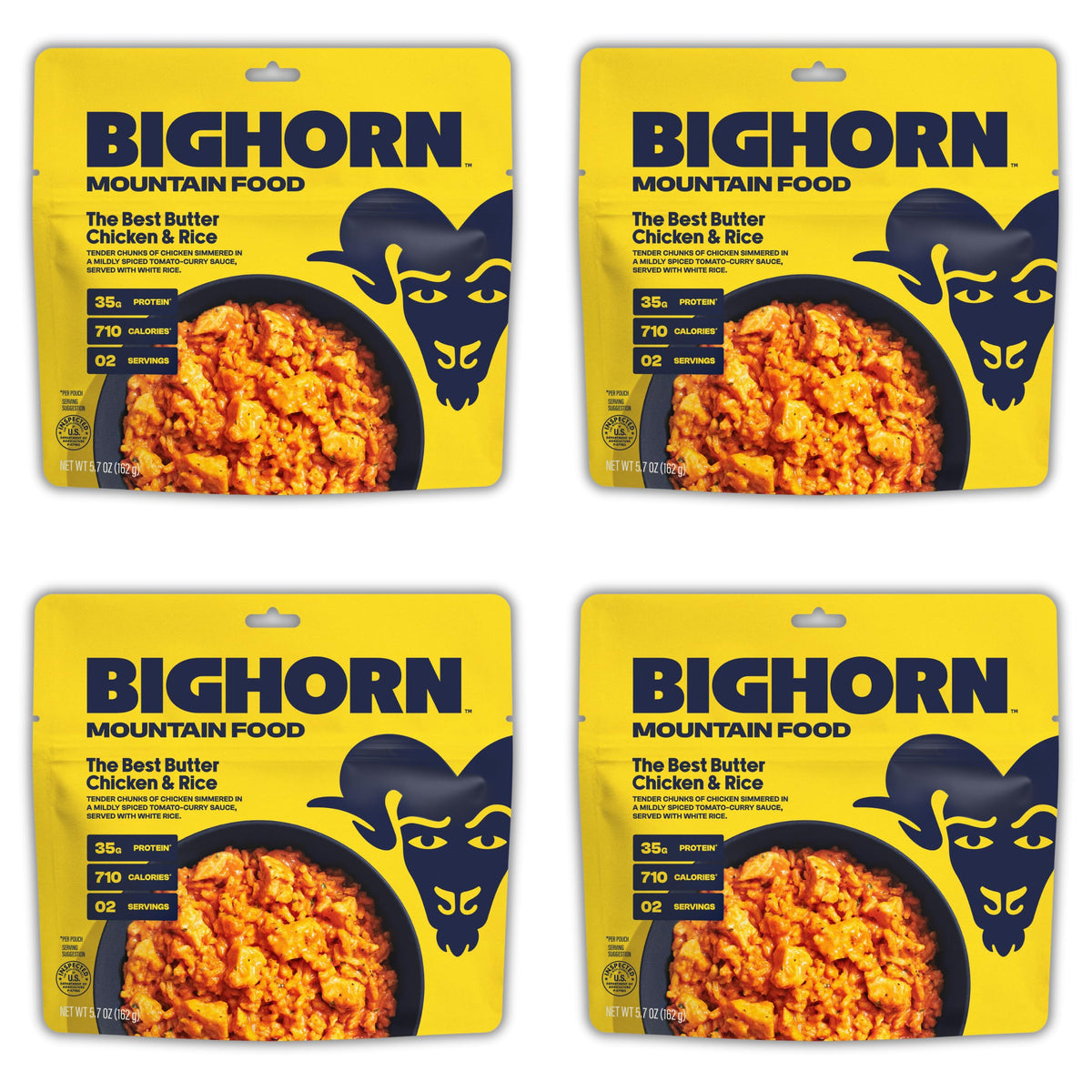 BIGHORN Mountain Food butter chicken rice box shows easy backcountry meals for hikers