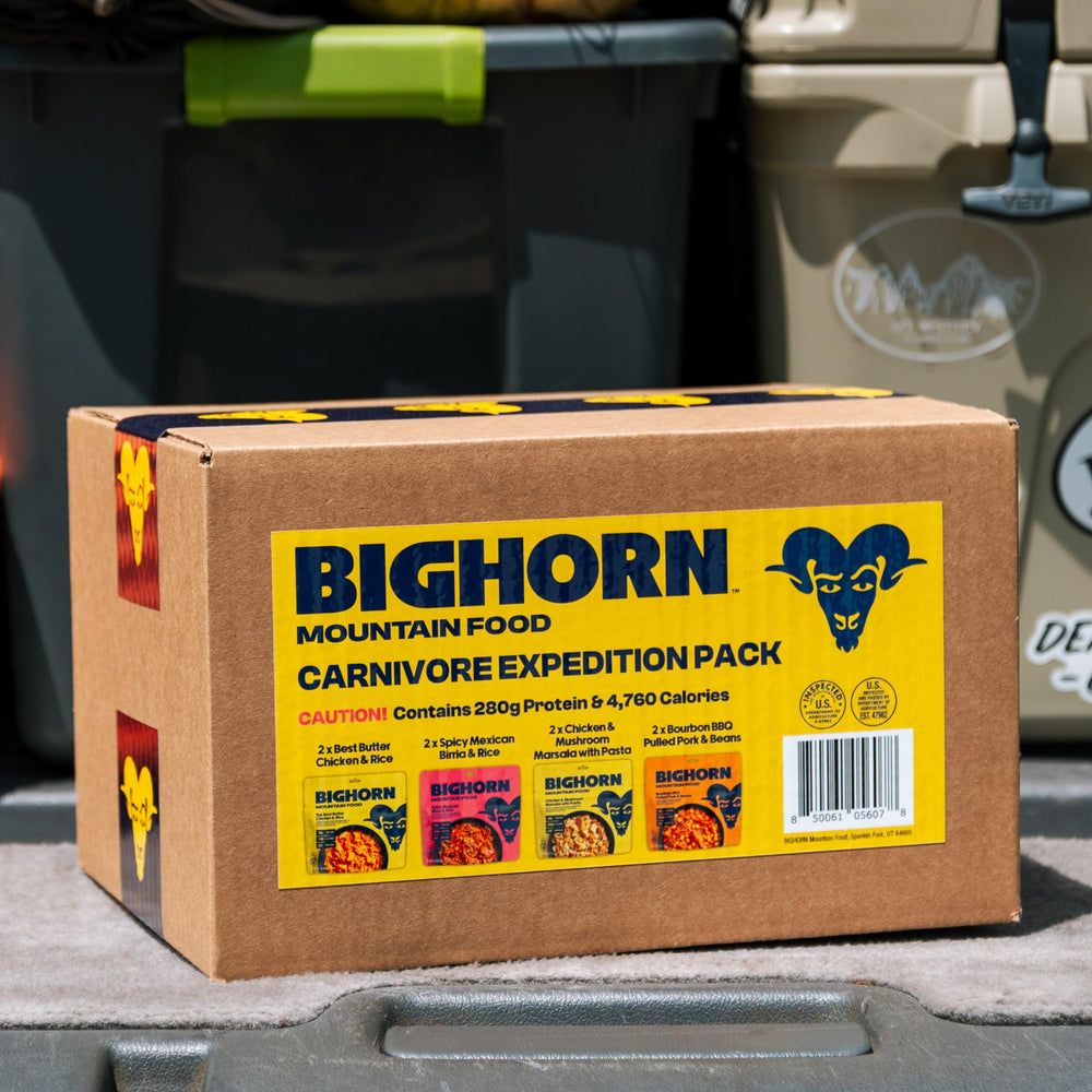 BIGHORN Mountain Food Bourbon Pulled Pork pouch close-up highlighting bold flavor.