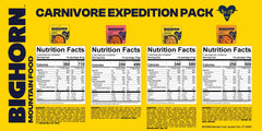 BIGHORN Mountain Food Carnivore Expedition Pack meal pouches ready for quick trail meals.
