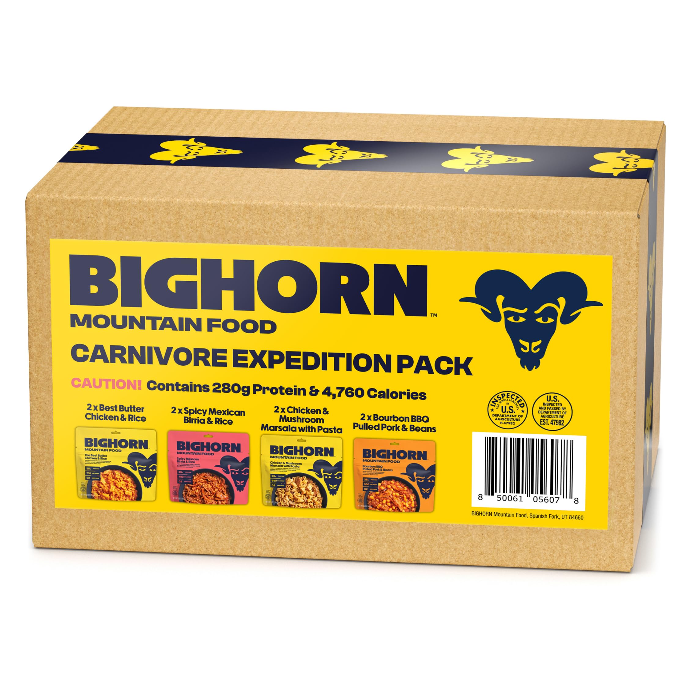BIGHORN Mountain Food Carnivore Expedition Pack pouch on wood table ready for adventure fueling.
