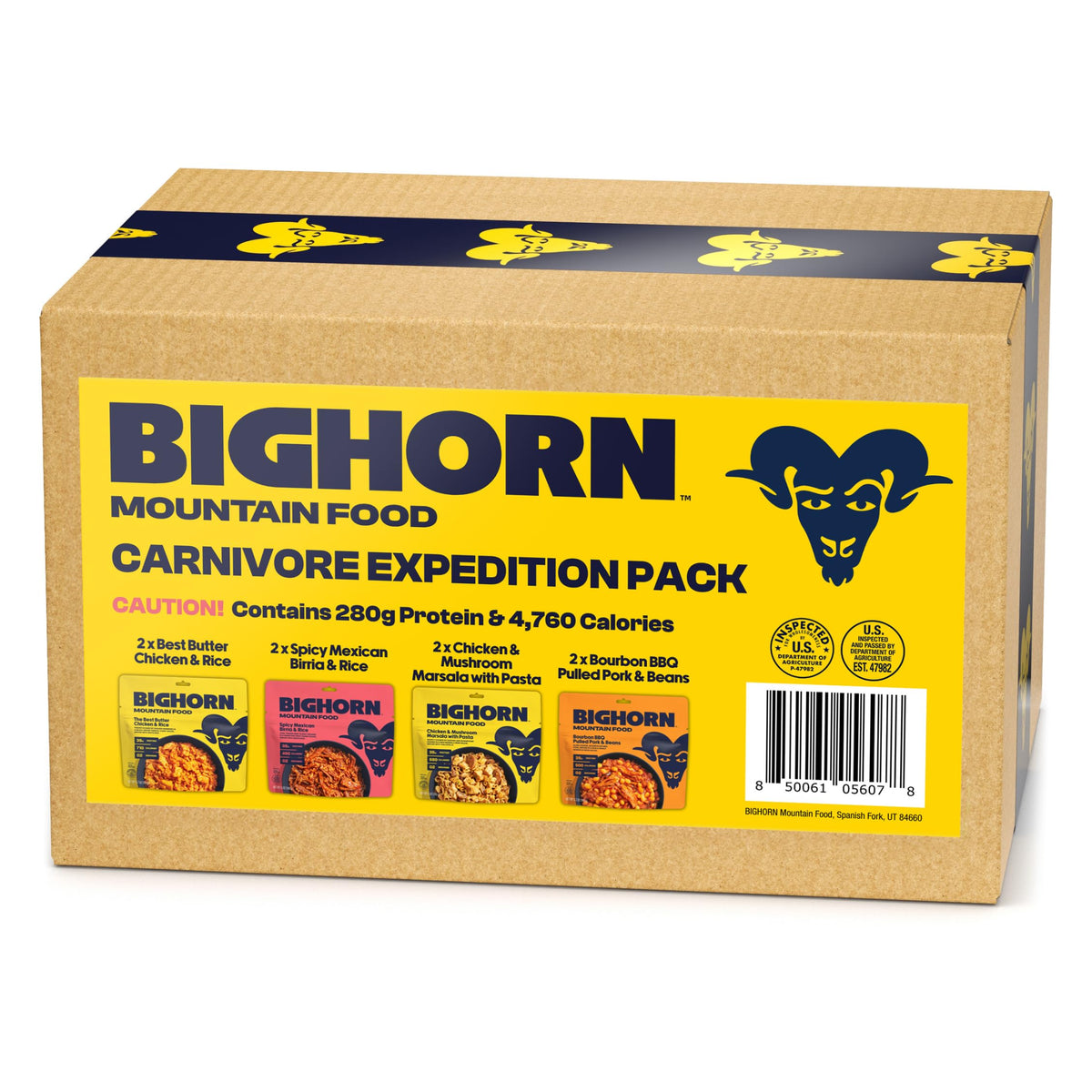 BIGHORN Mountain Food Carnivore Expedition Pack pouch on wood table ready for adventure fueling.