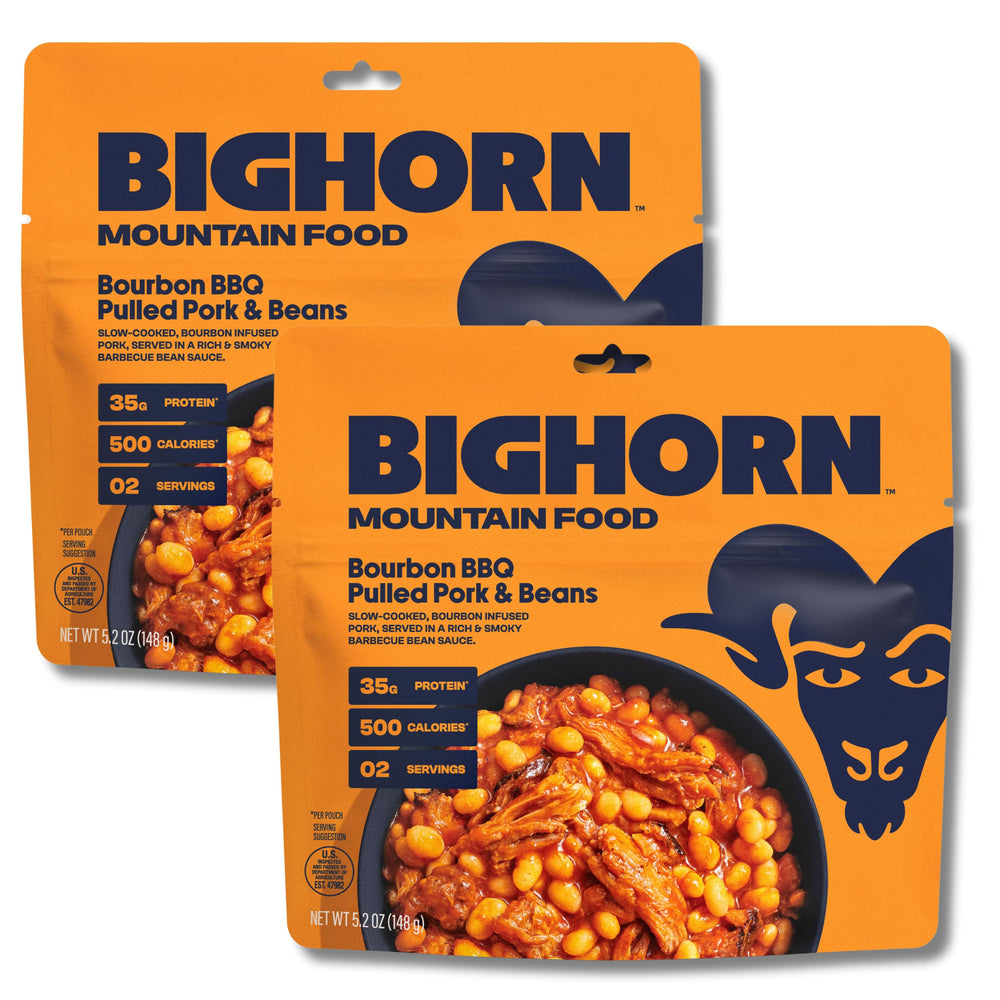 BIGHORN Mountain Food USA-made label on expedition-pack pouch.