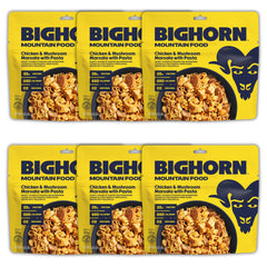 BIGHORN Mountain Food chicken-mushroom-marsala with noodles pouch close-up, high-protein backpacking meal