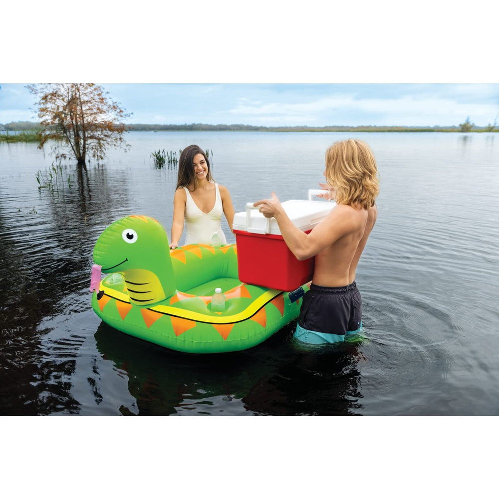 BigMouth Inc pool-party-friendly floating cooler near friends on the water.