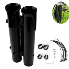 Installation-ready rod rack for bicycle back fork with mounting hardware.