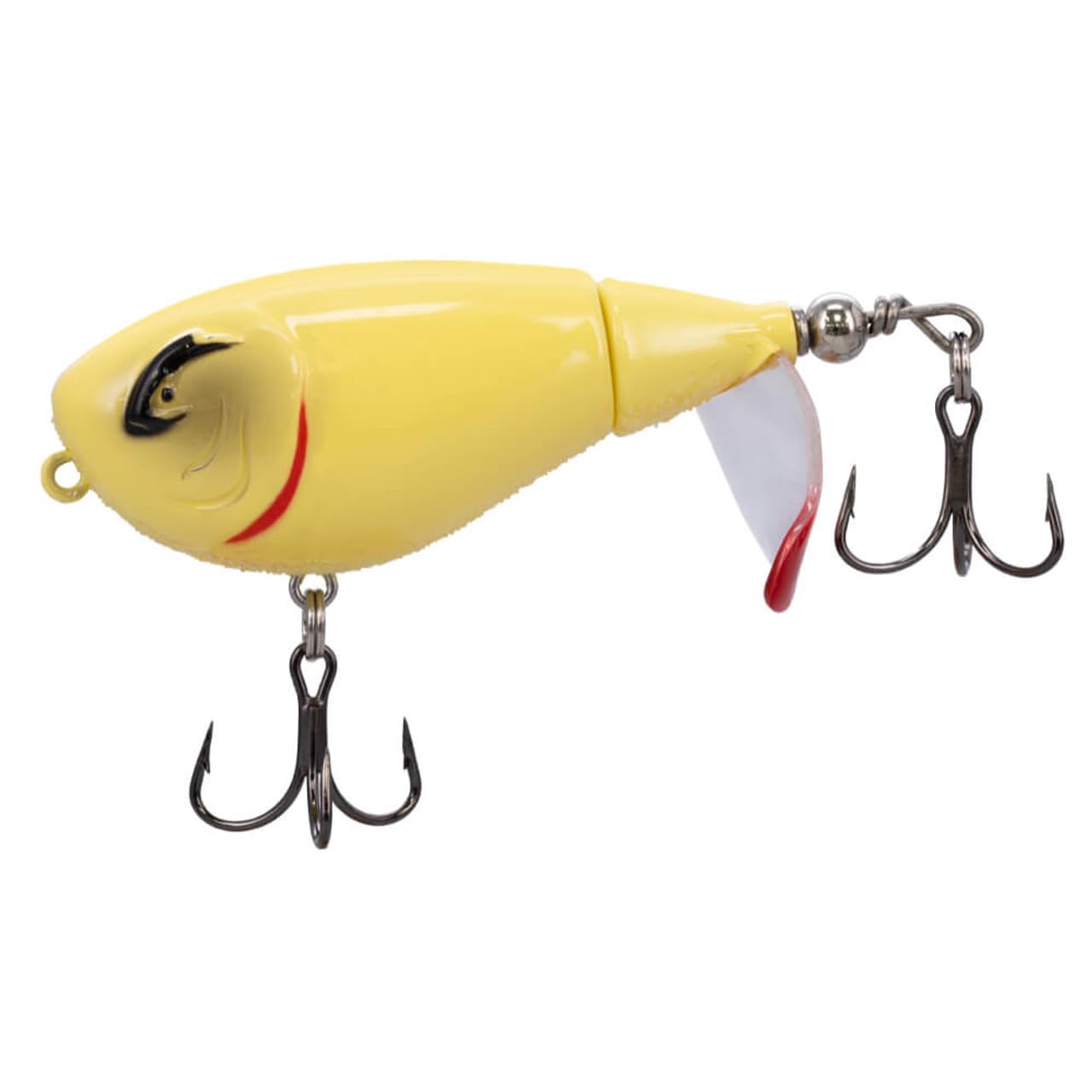 Bill Lewis Baby Bubbler 55 Bone topwater lure with propeller tail creating surface noise to attract strikes