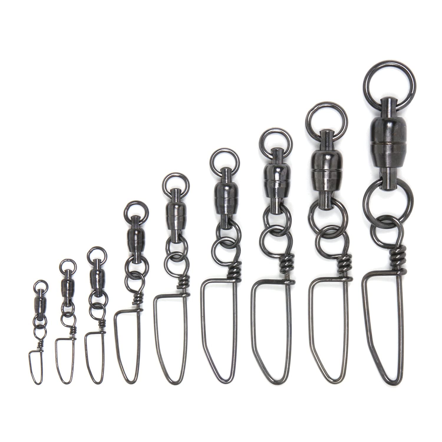 Billfisher BBSS6-3PK closeup of black 2-ring snap swivel highlighting stainless steel durability and reliability.
