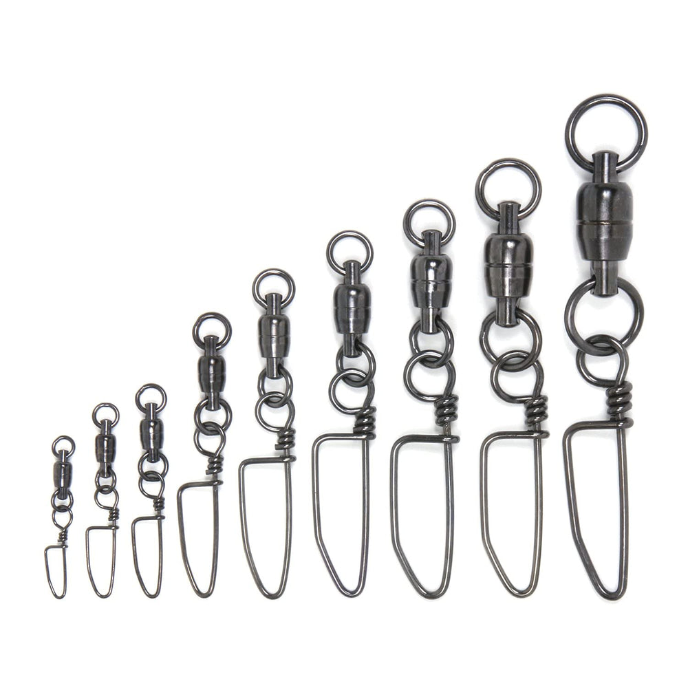 Billfisher BBSS6-3PK closeup of black 2-ring snap swivel highlighting stainless steel durability and reliability.