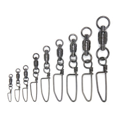 Billfisher BBSS6-3PK closeup of black 2-ring snap swivel highlighting stainless steel durability and reliability.