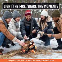 Billy Buckskin fatwood ignition with 2 sticks delivering fast campfire flame.