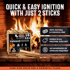 Billy Buckskin resin-rich fatwood flame for easy indoor fireplace or outdoor pit.