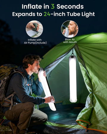 Biltrte Solar Camping Lantern inflated to 24-inch light tube.