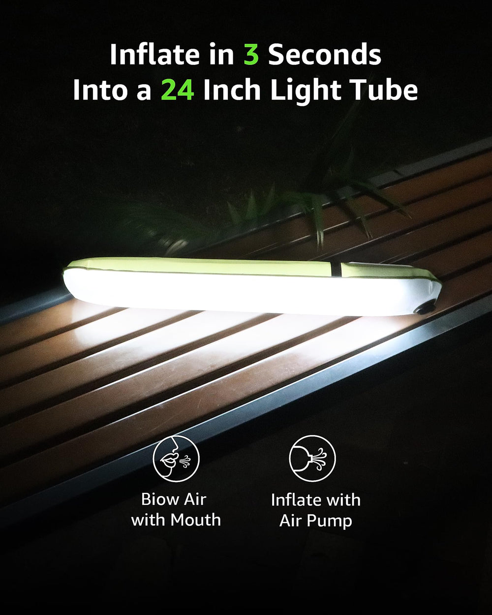 BILTRTE solar camping light inflated to 24-inch tube for wide area lighting