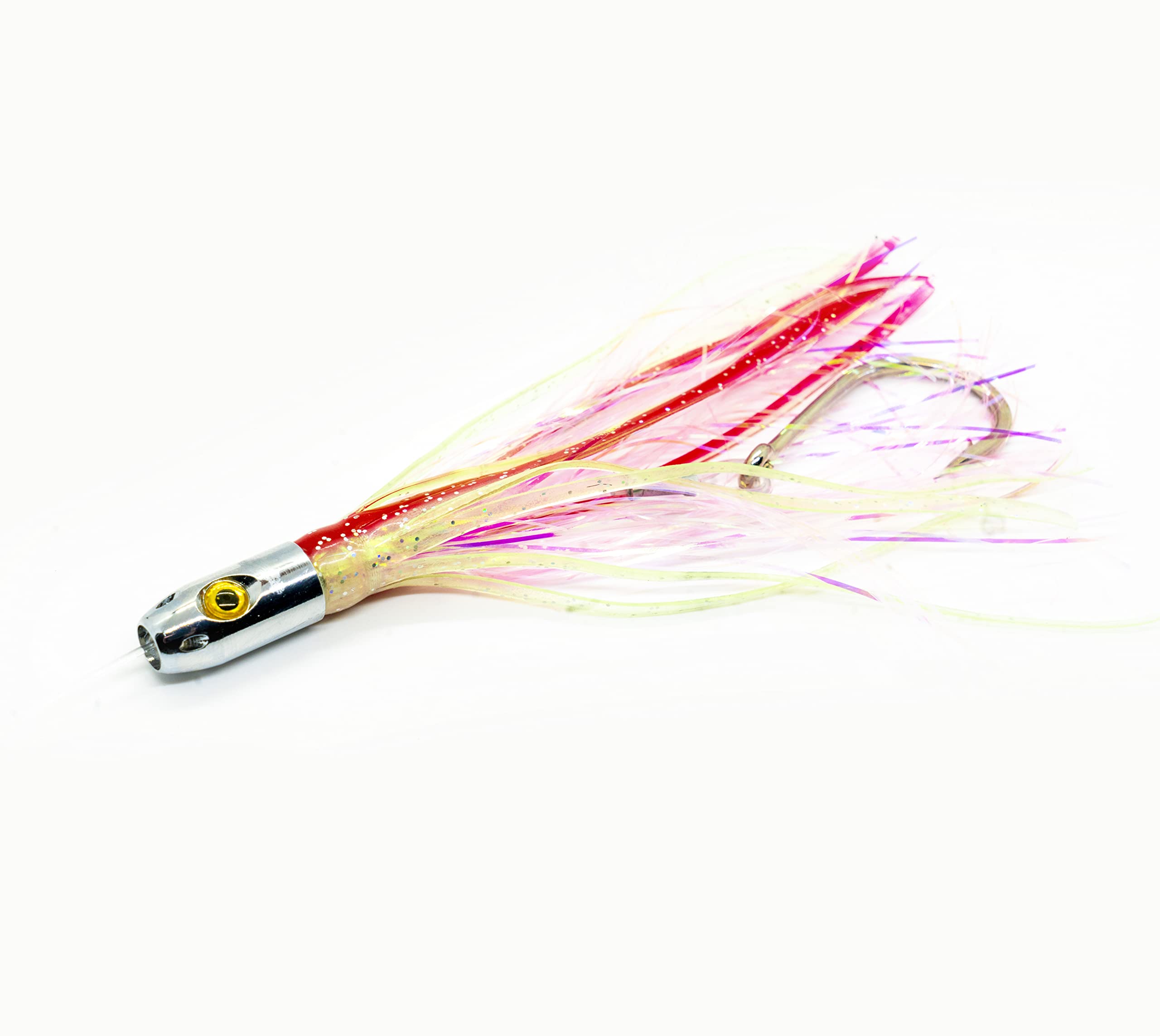 Bimini Lures Jet Head Octopus Skirts metal head close-up highlighting durable construction.