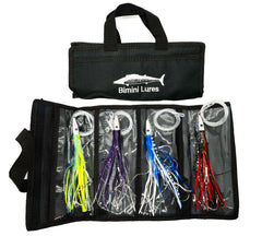 Bimini Lures offshore trolling lure set of 4 in action, ready for big pelagic fish.